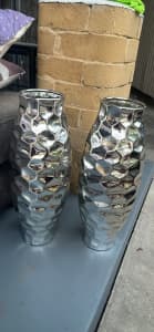 Unusual, feature, silver vase x 2