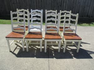 Vintage Timber Ladder Rung Highback Dining Kitchen Chairs x8