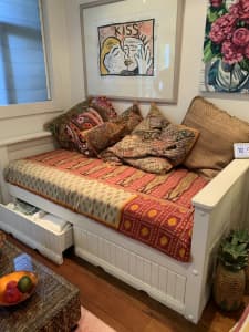 Large White Wooden Daybed w/ Cushions