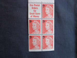 1967 5C on 4C QE Booklet pane of Stamps.