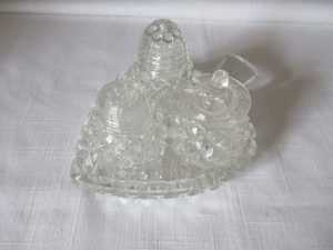 VINTAGE MINI CUT GLASS SALT & PEPPER SHAKERS & POT ON GLASS PLATE