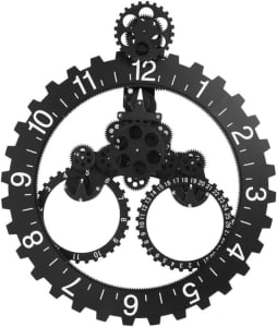 Wall Clock Gears Modern Black