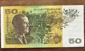 Australian paper banknote $50 with Plate Letter D