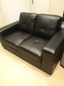 Black Leather Look 2-Seater Sofa