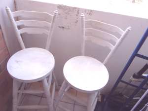 TWO SOLID WHITE WOODEN BAR STOOLS $30