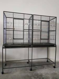 Double Large Budgie Bird Cage Parrot Aviary w Divider Perch on Castors
