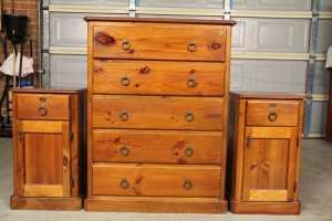 Wooden 5 drawers tallboy&2 bedside tables can deliver