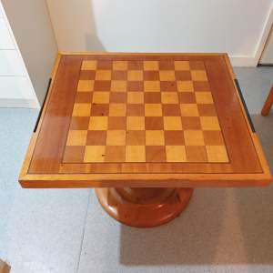 Solid wood chess table with porcelain pieces