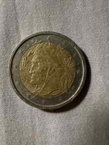 Rare Coin, 2 Euro Coin 2002 Italy Dante, 2002 Italy, Italian 2002 Euro