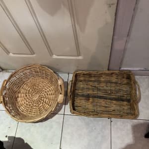 2 pieces rectangle and circle bamboo basket