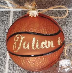 Basketball-shaped Glass Bauble for a Julian who Loves Dogs 