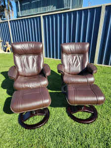 Vintage Moran Leather Recliner Chairs with Footstools 