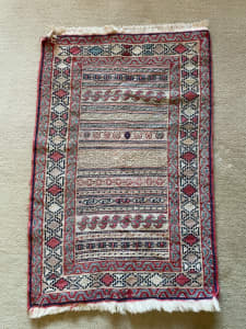 Small vintage hand woven Soumak rug