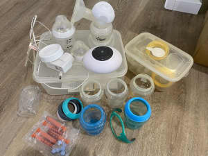 Tommee Tippee breast pump, bottles, teats and shield