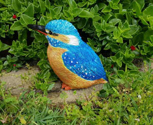 Concrete kingfisher garden ornament - painted