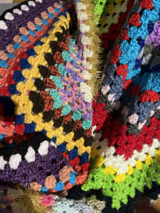HAND CROCHETED COLOURFUL BLANKET/ WRAP - NEW
