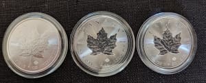 2020, 2021, 2022 Canadian Mint Maples 3oz total