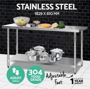 Stainless Steel Benches Work Bench Food Prep Table 1.82m 304 WA