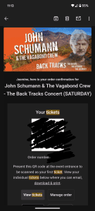 John Schumann (Redgum) Concert - The Backtracks concert Tickets x2