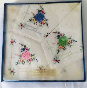 3 vintage hand embroidered handkerchiefs.