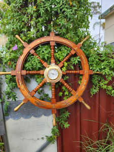 1 metre wide brass bound ships wheel with optional brass clock ⏰️ 