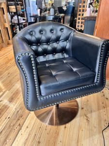 2 chesterfield leather salon chairs with bronze base