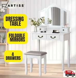 Dressing Table Mirror Stool Set 4 Drawers White (Brand New)