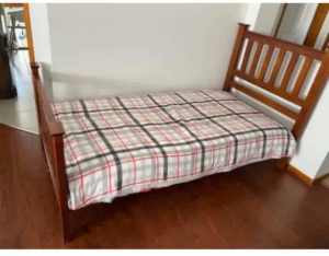 ! solid wooden queen size bed frame with mattress