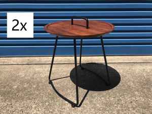 SET OF 2 SALE BRAND NEW Round Tray Side Table Solid Wooden Top X 2