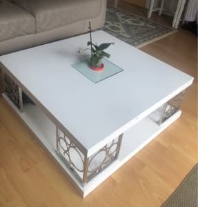 Living room coffee table wood with white polish