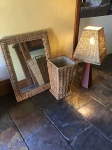 Lamp, mirror, waste basket