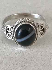 Solid 925 Sterling Silver Botswana Agate Gemstone Ring size 8, P, 56