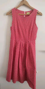 Red evening dress, cocktail dress with white polkadots, size 12