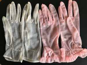 2 Pairs Vintage Ladies Gloves Size Six and Half Perlon Off White Pink