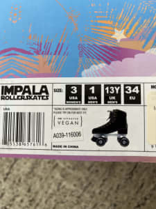 Impala roller skate black kids size 13 (us3) great condition