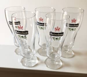 Five Unused Vintage Heineken Beer Glasses