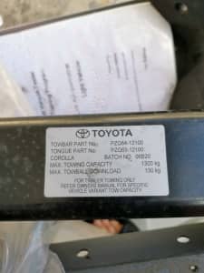 Genuine Toyota Towbar 1300kg Corolla