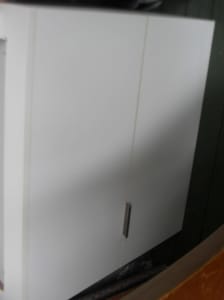 White microwave/hutch slide door kitchen cupboard