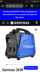 Brand New Gentrax 2.0kW Max 1.7kW Rated Inverter Generator