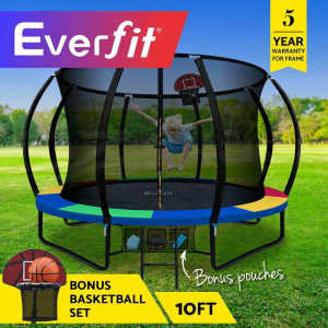 10FT Trampoline Round Curved Trampolines Basketball Set