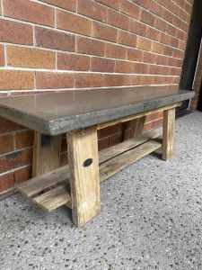 Concrete TV Unit with natural Ironbark hardwood legs