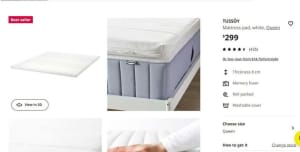 Ikea Tussoy Queen Memory Foam Mattress Topper