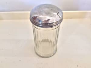 Vintage retro glass sugar jar with metal lid