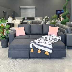 ON SALE ONLY IN BELMONT! Dakota Charcoal Fabric 3 Seaters Sofa Bed