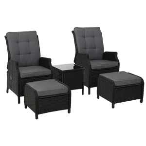 Gardeon 5PC Recliner Chairs Table Sun lounge Wicker Outdoor Furniture
