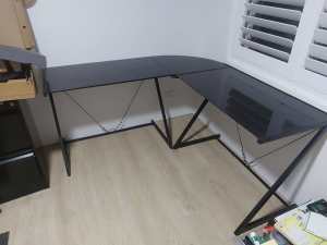 Desk for computer, study or office metal frame with glass top