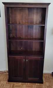 Dark Wood Bookcase with Storage Cupboard