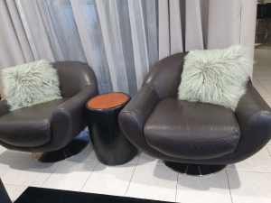 Swivel base genuine leather occasional armchairs