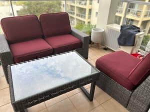 Outdoor set with 2 seater couch, seperate single seat and table
