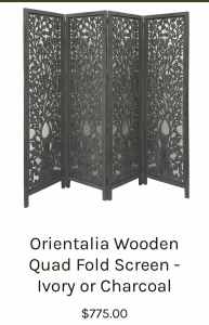 Orientalia wooden quad fold screen charcoal